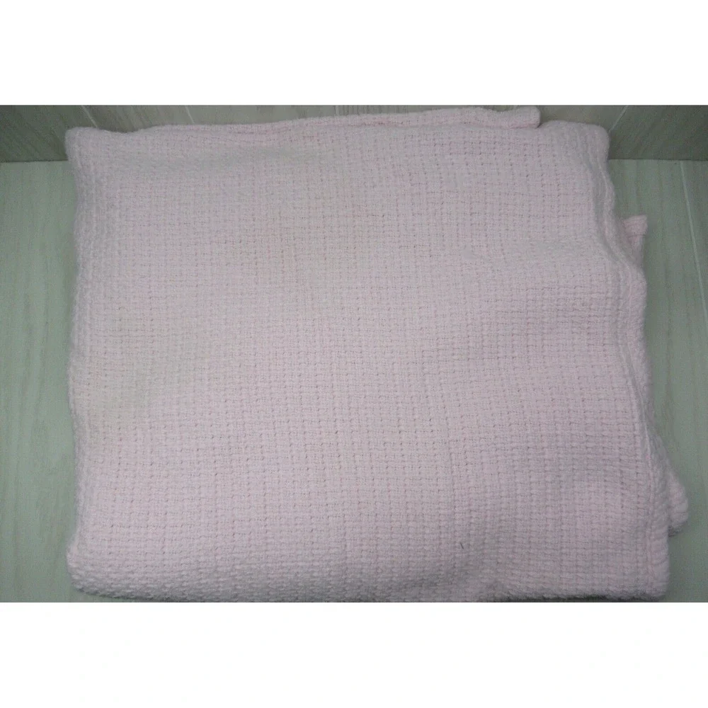 Pottery Barn kids pink thermal‎ woven cotton blanket USED READ 67x78